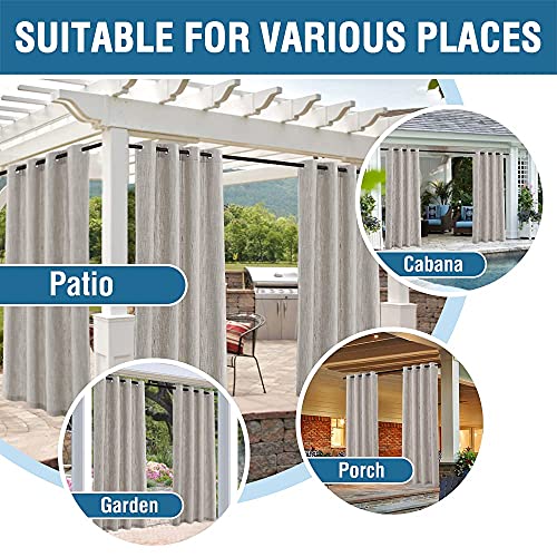 Outdoor Blackout Curtain for Patio Waterproof Linen Look Heavy Duty Indoor/Outdoor Solid Rustproof Grommet Curtain Thermal Insulated Sunlight Block Drape for Gazebo/Porch, 52”W X 84”L, Taupe, 1 Panel