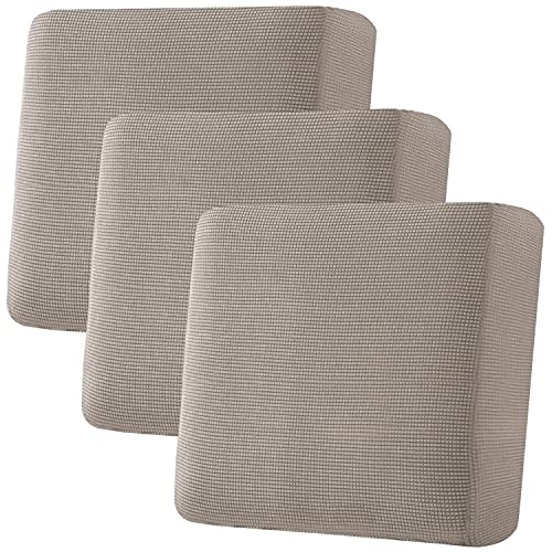 H.VERSAILTEX Super Stretch Individual Seat Cushion Covers Sofa Covers Couch Cushion Covers Slipcovers Featuring Thick Jacquard Textured Twill Fabric (3 Piece XL Sofa Cushion Covers, Taupe)