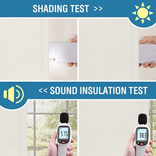 100% Blackout Linen Curtains 63 inches Long Thermal Curtains for Living Room Textured Burlap Curtains with Double Face Linen Grommet Soundproof Bedroom Curtains 52 x 63 Inch, 2 Panels - Off White