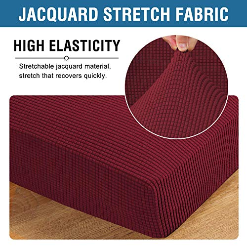H.VERSAILTEX Super Stretch Individual Seat Cushion Covers Sofa Covers Couch Cushion Covers Slipcovers Featuring Thick Jacquard Textured Twill Fabric (3 Piece XL Sofa Cushion Covers, Burgundy Red)