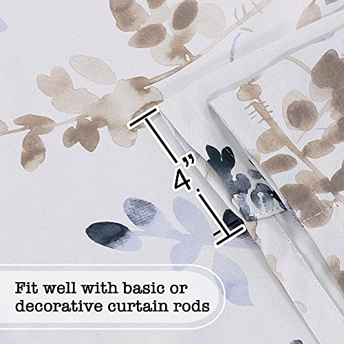 Blackout Tie Up Curtain - Thermal Insulated Balloon Curtain for Small Window Adjustable Kitchen Tie Up Curtain (Floral Pattern in Bluestone and Taupe, Rod Pocket Panel, 42 inches W x 63 inches L)