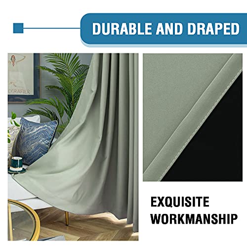 H.VERSAILTEX 100% Blackout Curtains for Bedroom Thermal Insulated Curtains & Drapes Blackout Curtains 108 Inches Long Rod Pocket Curtains for Living Room with Black Liner 2 Panels Set, Sage