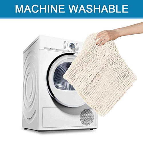 Bath Mats for Bathroom Non Slip Extra Thick Chenille Striped Bath Rug 24" x 36" Absorbent Non Skid Fluffy Soft Shaggy Rugs Washable Dry Fast Plush Mats for Indoor, Bath Room, Tub - Ivory