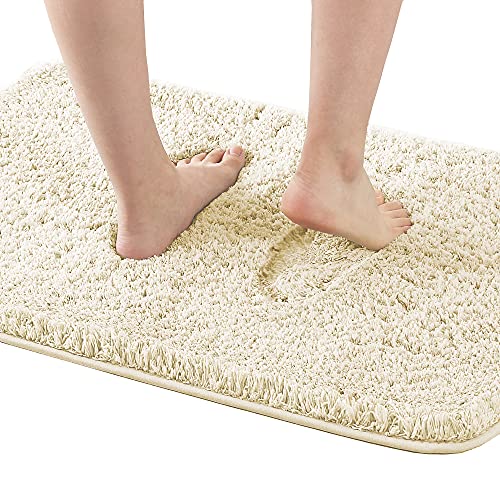 Bathroom Rug Tufted Bath Rug Bath Mat Non Slip Area Rug 17" x 24" Extra Soft Thick Absorbent Shaggy Kitchen Rug Indoor Mat Washable Microfiber Bath Mat for Bathroom Living Room Fast Dry - Ivory
