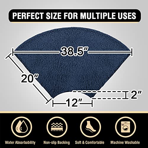 H.VERSAILTEX Toilet Rug Toilet Mats for Bathroom Curved Bath Mat Non Slip Corner Bath Rug Carpet for Toilet Extra Soft Thick Absorbent Contour Toilet Mat Washable, 20 x 38.5 inch - Navy