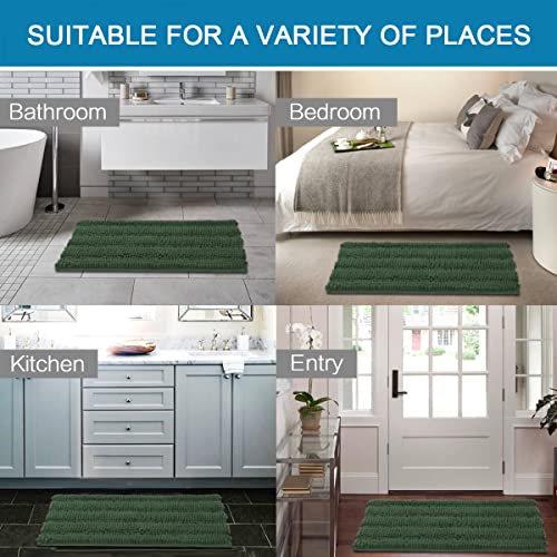 2 Piece Bathroom Set Bathroom Rugs Bath Mats Sets Super Absorbent Chenille Striped Bath Mats Non Skid Machine Wash Dry Rugs for Bathroom Floor(Bronze Green, 47 x 17 Plus 17 x 24 - Inches)