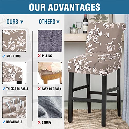 H.VERSAILTEX Stretch Bar Stool Cover Set of 4 Pub Counter Stool Chair Slipcover for Dining Room Cafe Height Side Chairs Feature Modern Floral Printed Design, Camel