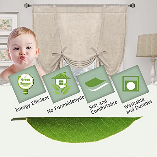 H.VERSAILTEX Tie Up Linen Curtains 63 Inch Length Nature Linen Textured Privacy Curtain Multi Hanging Ways Shade Balloon Window Shade Rod Pocket Casual Curtain - 42x63 - 2 Panels, Angora