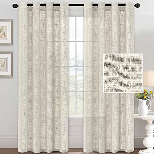H.VERSAILTEX Linen Curtains Natural Linen Blended Curtains for Living Room Burlap Linen Textured Light Filtering Nickel Grommet Curtains Bedroom Curtains 2 Panel Sets Privacy Added, 52inx84in, Ivory
