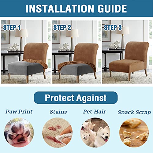 Armless Chair Slipcover Thick Striped Velvet Accent Chair Cover for Living Room High Stretch Slipper Chair Slipcover Removable Furniture Protector with Elastic Bottom, Machine Washable, Camel