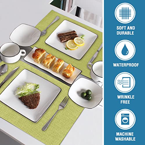 H.VERSAILTEX Linen Placemats Set of 4 Premium Solid Table Placemats for Dining Table Spill-Proof Waterproof Table Mats Heat-Resistant Kitchen Table Mats Washable, 12x18 inches, Lemon