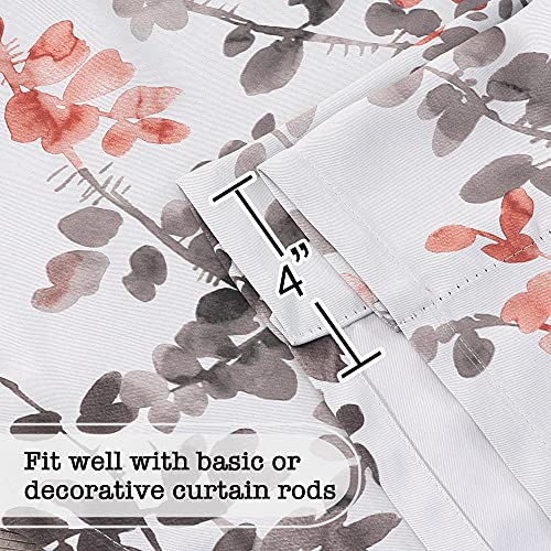 Blackout Tie Up Curtain - Thermal Insulated Balloon Curtain for Small Window Adjustable Kitchen Tie Up Curtain (Floral Pattern in Grey and Coral, Rod Pocket Panel, 42 inches W x 63 inches L)