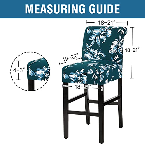 H.VERSAILTEX Stretch Bar Stool Cover Set of 2 Pub Counter Stool Chair Slipcover for Dining Room Cafe Height Side Chairs Feature Modern Floral Printed Design, Dark Teal