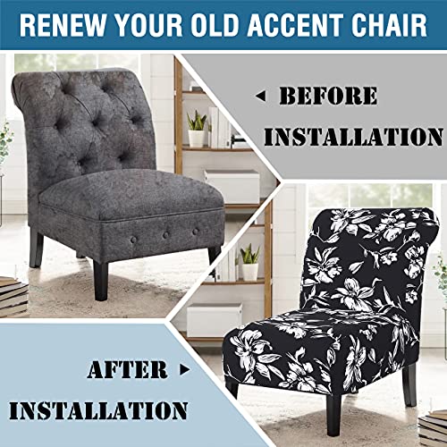 Armless Chair Slipcover High Stretch Accent Chair Cover Removable Chair Cover for Living Room Modern Furniture Protector with Elastic Bottom Thick Bouncy Modern Style, Machine Washable, Black