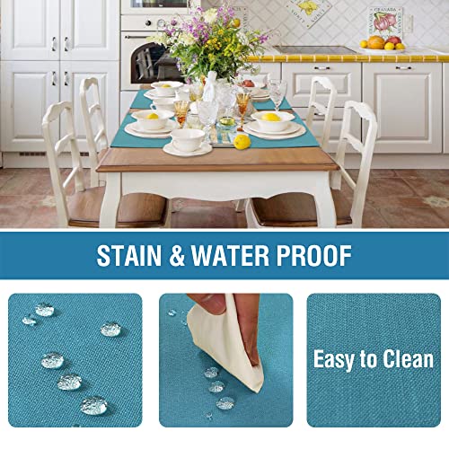 H.VERSAILTEX Linen Placemats Set of 8 Premium Solid Table Placemats for Dining Table Spill-Proof Waterproof Table Mats Heat-Resistant Kitchen Table Mats Washable, 12x18 inches, Teal
