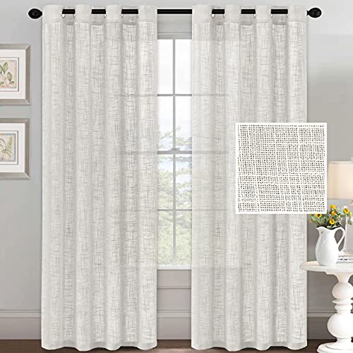 H.VERSAILTEX Linen Curtains Natural Linen Blended for Living Room Burlap Linen Textured Light Filtering Nickel Grommet Curtains Bedroom Curtains 2 Panel Sets Privacy Added,52inx84in,Off White