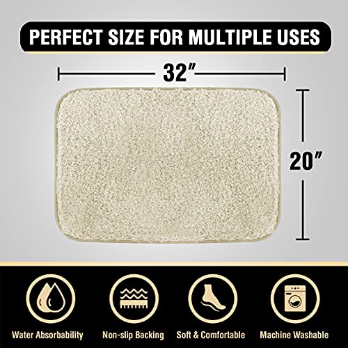 Bathroom Rug Tufted Bath Rug Bath Mat Non Slip Area Rug 20" x 32" Extra Soft Thick Absorbent Shaggy Kitchen Rug Indoor Mat Washable Microfiber Bath Mat for Bathroom Living Room Fast Dry - Ivory