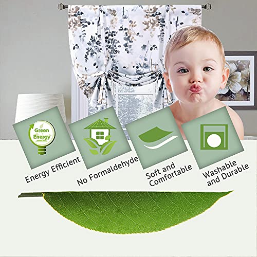 Blackout Tie Up Curtain - Thermal Insulated Balloon Curtain for Small Window Adjustable Kitchen Tie Up Curtain (Floral Pattern in Bluestone and Taupe, Rod Pocket Panel, 42 inches W x 63 inches L)