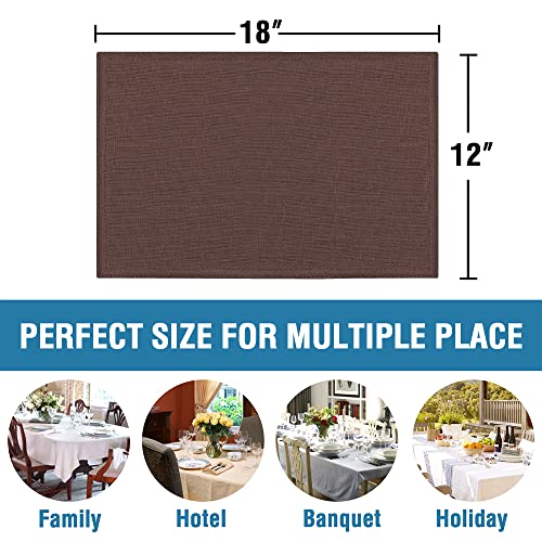 H.VERSAILTEX Linen Placemats Set of 8 Premium Solid Table Placemats for Dining Table Spill-Proof Waterproof Table Mats Heat-Resistant Kitchen Table Mats Washable, 12x18 inches, Chocolate