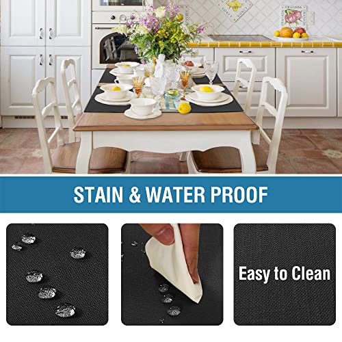 H.VERSAILTEX Linen Placemats Set of 8 Premium Solid Table Placemats for Dining Table Spill-Proof Waterproof Table Mats Heat-Resistant Kitchen Table Mats Washable, 12x18 inches, Black