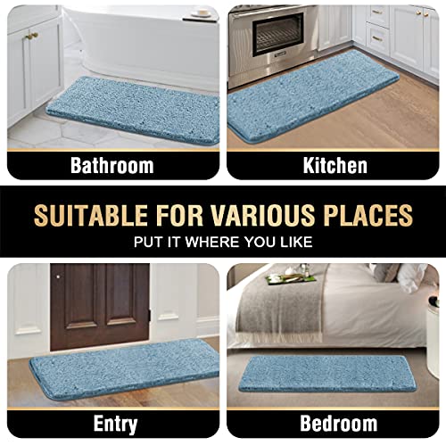 Bathroom Rug Tufted Bath Rug Bath Mat Non Slip Runner Rug 47" x 17" Extra Soft Thick Absorbent Shaggy Kitchen Rug Indoor Mat Washable Microfiber Bath Mat for Bathroom Living Room Fast Dry - Canal Blue