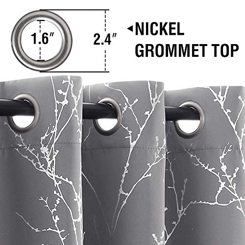 H.VERSAILTEX Blackout Curtains for Bedroom Foil Print Twig Tree Branch Thermal Insulated Grommet Curtain Drapes Light Blocking Thick Soft Window Curtains for Living 52 x 54 Inch Grey 2 Panels
