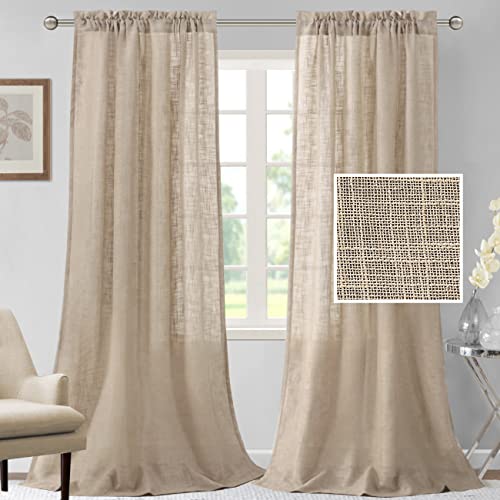 H.VERSAILTEX Linen Curtains 108 inches Long Natural Linen Blended Curtains for Living Room Burlap Linen Textured Curtains Light Filtering Rod Pocket Curtains Bedroom Curtains 2 Panel Sets, Angora
