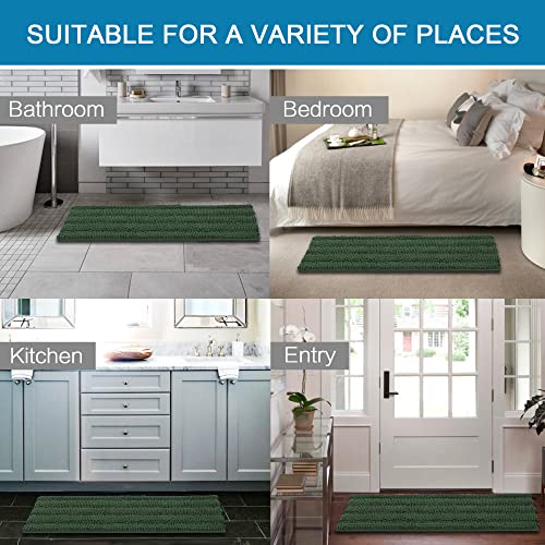 Bath Rugs for Bathroom Non Slip Bath Mats Extra Thick Chenille Striped Bath Rug Runners Oversized 59" x 20" Absorbent Fluffy Soft Shaggy Mats Dry Fast Plush Area Carpet for Bath Room - Bronze Green
