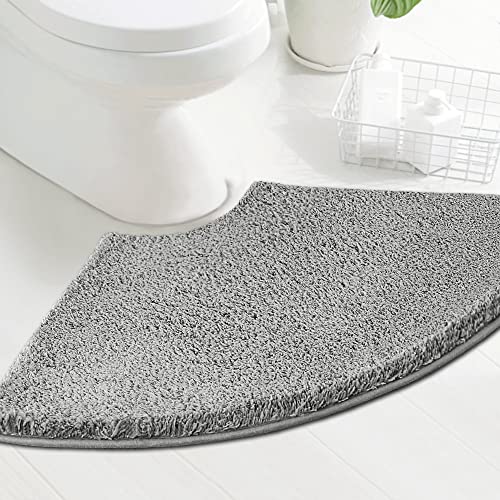 H.VERSAILTEX Toilet Rug Toilet Mats for Bathroom Curved Bath Mat Non Slip Corner Bath Rug Carpet for Toilet Extra Soft Thick Absorbent Contour Toilet Mat Washable, 20 x 38.5 inch - Dove Gray