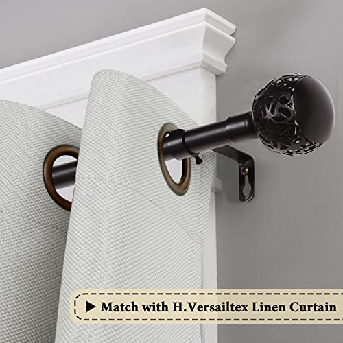 H.VERSAILTEX Window Treatment Single Curtain Rod Set Telescoping Curtain Rod with Carved Hollow Ball Finials, Adjustable Length from 28 to 48-Inch, 3/4 Inch Diameter, Bronze
