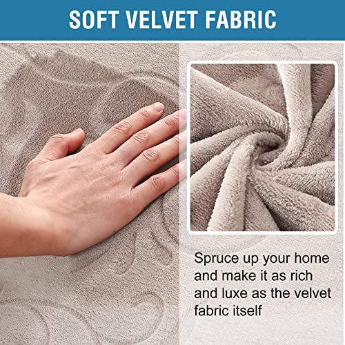 Sofa Slipcover 100% Waterproof Sofa Cover Couch Cover Premium Velvet Classic Flower Pattern Furniture Protector Non Slip with Elastic Straps for Pets Dogs Width Up to 72 Inch (Large Sofa, Taupe)