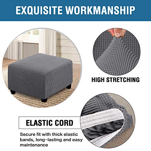 H.VERSAILTEX Square Ottoman Covers Ottoman Slipcovers Folding Storage Stool Furniture Protector Form Fit with Elastic Bottom, Stretch High Spandex Small Checks Jacquard Fabric(Medium,Grey)