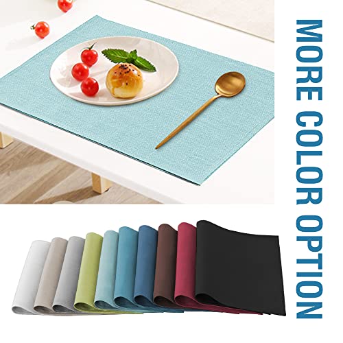 H.VERSAILTEX Linen Placemats Set of 8 Premium Solid Table Placemats for Dining Table Spill-Proof Waterproof Table Mats Heat-Resistant Kitchen Table Mats Washable, 12x18 inches, Aqua