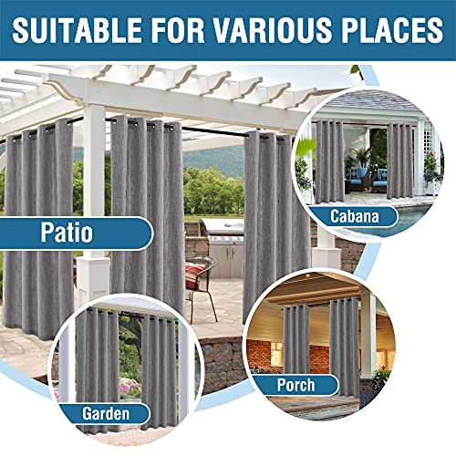 Outdoor Blackout Curtain for Patio Waterproof Linen Look Heavy Duty Indoor/Outdoor Solid Rustproof Grommet Curtain Thermal Insulated Sunlight Block Drape for Gazebo/Porch, 52”W X 84”L, Grey, 1 Panel