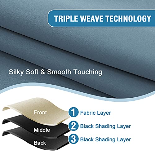 H.VERSAILTEX 100% Blackout Patio Curtains Thermal Insulated Curtains for Sliding Door Extra Wide Window Panels Full Light Blocking Grommet Curtains with Black Liner, W100 x L84 inch - Stone Blue