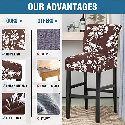 H.VERSAILTEX Stretch Bar Stool Cover Set of 6 Pub Counter Stool Chair Slipcover for Dining Room Cafe Height Side Chairs Feature Modern Floral Printed Design, Chocolate