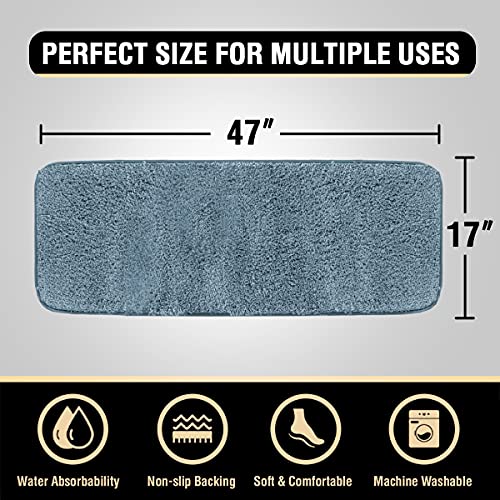 Bathroom Rug Tufted Bath Rug Bath Mat Non Slip Runner Rug 47" x 17" Extra Soft Thick Absorbent Shaggy Kitchen Rug Indoor Mat Washable Microfiber Bath Mat for Bathroom Living Room Fast Dry - Stone Blue