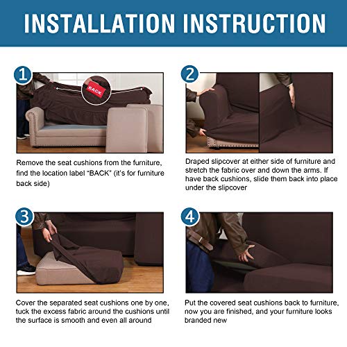 H.VERSAILTEX 4 Piece Stretch Sofa Covers for 3 Cushion Couch Covers for Living Room Furniture Slipcovers (Base Cover Plus 3 Seat Cushion Covers) Upgraded Thicker Jacquard Fabric (XL Sofa, Chocolate)