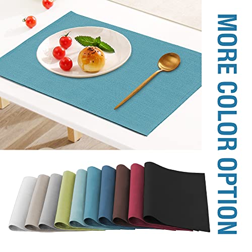 H.VERSAILTEX Linen Placemats Set of 4 Premium Solid Table Placemats for Dining Table Spill-Proof Waterproof Table Mats Heat-Resistant Kitchen Table Mats Washable, 12x18 inches, Teal