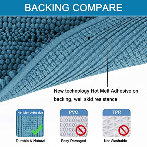 Bath Mats for Bathroom Non Slip Extra Thick Chenille Striped Bath Rug 24" x 36" Absorbent Non Skid Fluffy Soft Shaggy Rugs Washable Dry Fast Plush Mats for Indoor, Bath Room, Tub - Turquoise Blue