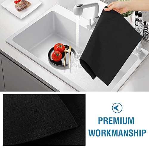 H.VERSAILTEX Linen Placemats Set of 4 Premium Solid Table Placemats for Dining Table Spill-Proof Waterproof Table Mats Heat-Resistant Kitchen Table Mats Washable, 12x18 inches, Black