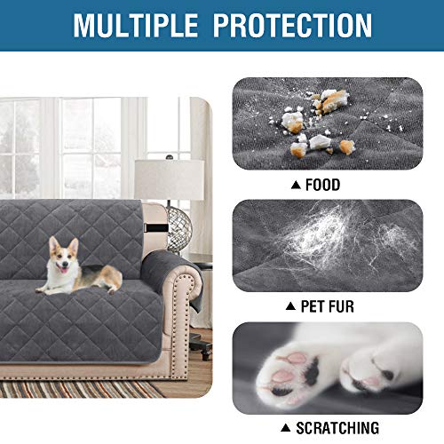 Thick Velvet Quilted Recliner Covers for Recliner Chair Covers Reclining Chair Slipcover Recliner Couch Cover with Non Slip Backing and Wider Elastic Strap (Checked - 79" x 68"- Grey)