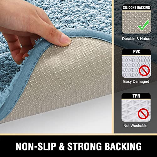 H.VERSAILTEX Toilet Rug Toilet Mats for Bathroom Curved Bath Mat Non Slip Corner Bath Rug Carpet for Toilet Extra Soft Thick Absorbent Contour Toilet Mat Washable, 20 x 38.5 inch - Canal Blue