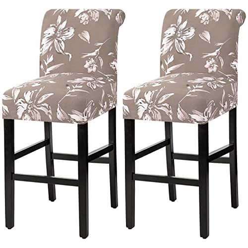 H.VERSAILTEX Stretch Bar Stool Cover Set of 2 Pub Counter Stool Chair Slipcover for Dining Room Cafe Height Side Chairs Feature Modern Floral Printed Design, Taupe