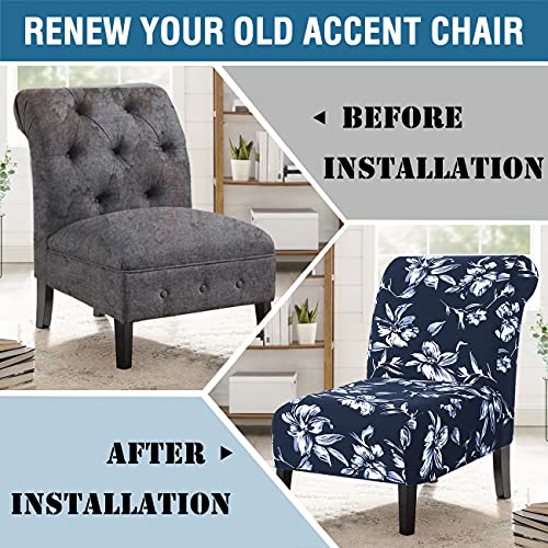 Armless Chair Slipcover High Stretch Accent Chair Cover Removable Chair Cover for Living Room Modern Furniture Protector with Elastic Bottom Thick Bouncy Modern Style, Machine Washable, Navy