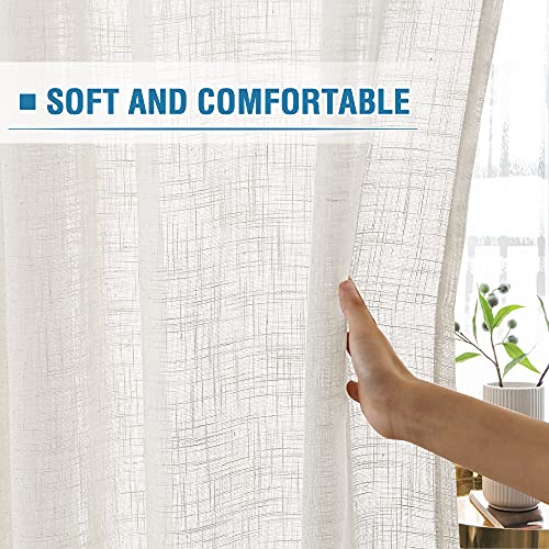 H.VERSAILTEX Linen Curtains Natural Linen Blended for Living Room Burlap Linen Textured Light Filtering Nickel Grommet Curtains Bedroom Curtains 2 Panel Sets Privacy Added, 52inx96in, Off White