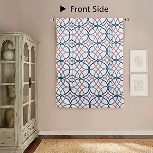 Blackout Curtain Thermal Insulated Adjustable Tie Up Shade Balloon Window Shade, Room Darkening Rod Pocket Curtain - 42" Wide by 63" Long - Teal and Taupe Geo Pattern
