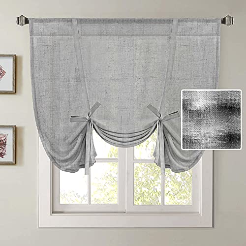 H.VERSAILTEX Tie Up Linen Curtains 63 Inch Length Nature Linen Textured Privacy Curtain Multi Hanging Ways Shade Balloon Window Shade Rod Pocket Casual Curtain - 42x63 - Dove