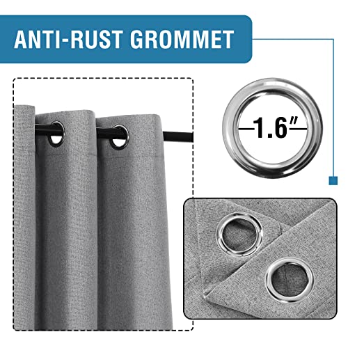 100% Blackout Linen Curtains 63 inches Long Thermal Curtains for Living Room Textured Burlap Curtains with Double Face Linen Grommet Soundproof Bedroom Curtains 52 x 63 Inch, 2 Panels - Grey