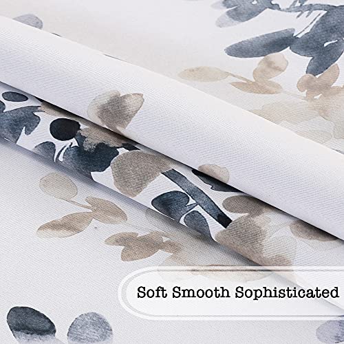 Blackout Tie Up Curtain - Thermal Insulated Balloon Curtain for Small Window Adjustable Kitchen Tie Up Curtain (Floral Pattern in Bluestone and Taupe, Rod Pocket Panel, 42 inches W x 63 inches L)